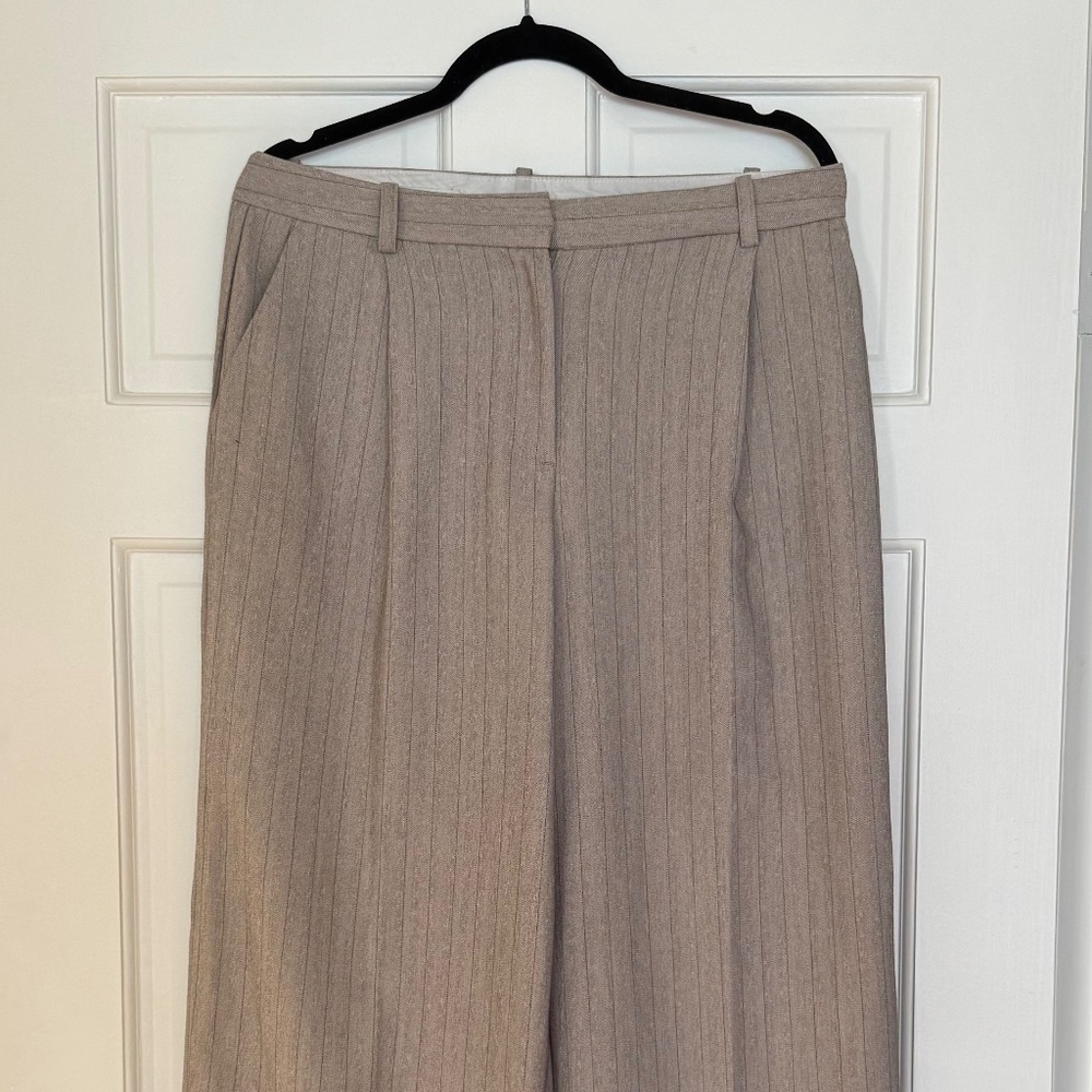 Beige Tailored Wide-Leg Suit Pants